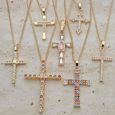 Gold Filled Necklace — 25 CZ Cross Necklaces $4.00 each for $ for wholesale, main product view