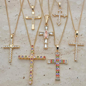 Gold Filled Necklace — 25 CZ Cross Necklaces $4.00 each for $ — main product view — SKU 132179 | Oro Laminado collar — 25 CZ cruz Necklaces $4.00 each for $ — SKU 132179