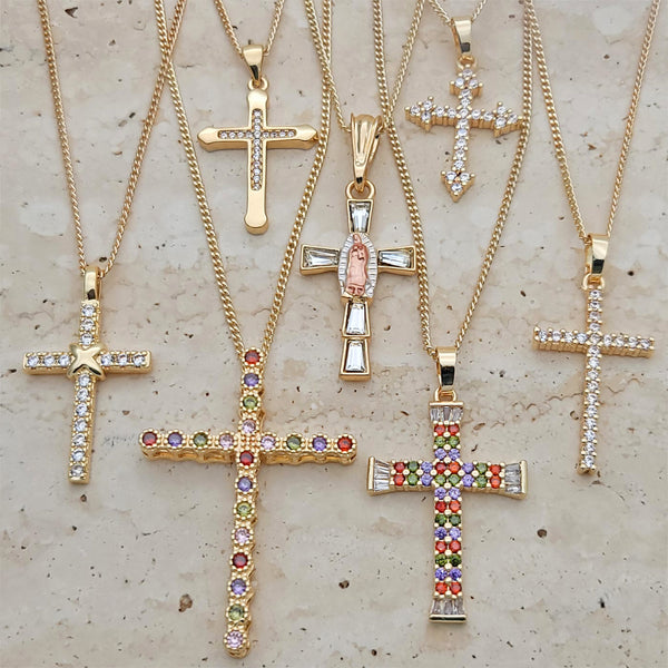 Gold Filled Necklace — 25 CZ Cross Necklaces $4.00 each for $ — main product view — SKU 132179 | Oro Laminado collar — 25 CZ cruz Necklaces $4.00 each for $ — SKU 132179