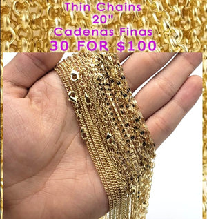 Gold Filled Chain — 30pc Thin Chains in 20" $3.33 ea Assorted — main product view — SKU 132104 | Oro Laminado cadena — 30pc Thin Chains in 20" $3.33 ea Assorted — SKU 132104