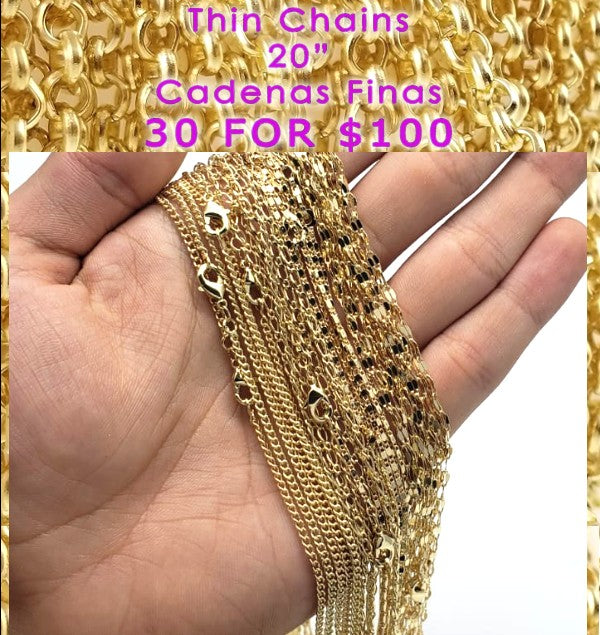 Gold Filled Chain — 30pc Thin Chains in 20" $3.33 ea Assorted — main product view — SKU 132104 | Oro Laminado cadena — 30pc Thin Chains in 20" $3.33 ea Assorted — SKU 132104