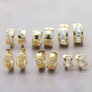 Gold Filled Jewelry — 40 Huggies with White Stones Bundle Kit $2.50 — main product view — SKU 128012 | Oro Laminado joyería — 40 Huggies with blanco Stones Bundle Kit $2.50 — SKU 128012
