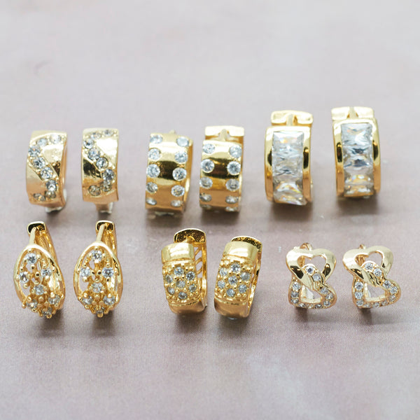 Gold Filled Jewelry — 40 Huggies with White Stones Bundle Kit $2.50 — main product view — SKU 128012 | Oro Laminado joyería — 40 Huggies with blanco Stones Bundle Kit $2.50 — SKU 128012