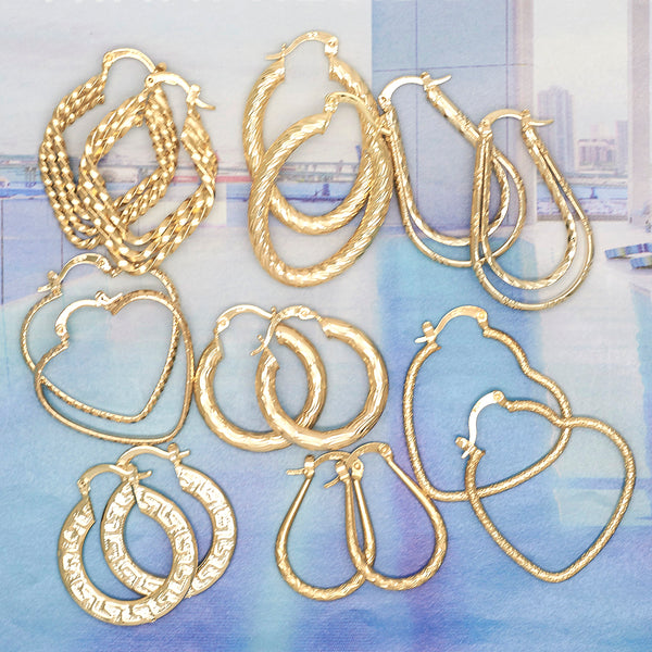 Gold Filled Hoop Earrings — 30 Medium Hoops Bundle Kit $3.00 ea Assorted — main product view — SKU 128004 | Oro Laminado aretes de aro — 30 Medium Hoops Bundle Kit $3.00 ea Assorted — SKU 128004