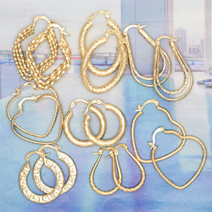 Gold Filled Hoop Earrings — 30 Medium Hoops Bundle Kit $3.00 ea Assorted — main product view — SKU 128004 | Oro Laminado aretes de aro — 30 Medium Hoops Bundle Kit $3.00 ea Assorted — SKU 128004