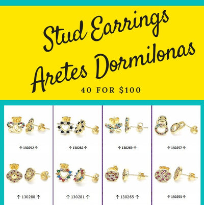 40-Pair Assorted Stud Earrings 132095 — main product image — SKU 132095 | Aretes Dormilona de 132095 — imagen principal del producto — SKU 132095