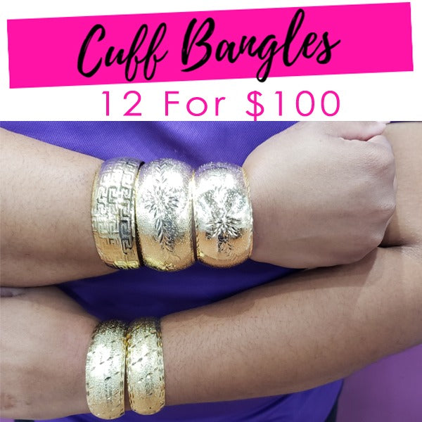 Gold Filled Jewelry — 12 Cuff Bangles $8.33 each for $ — main product view — SKU 132115 | Oro Laminado joyería — 12 Cuff Bangles $8.33 each for $ — SKU 132115