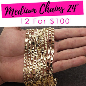 Gold Filled Chain — 12pcs Medium Chains in 24" $8.33 ea Assorted — main product view — SKU 132116 | Oro Laminado cadena — 12pcs Medium Chains in 24" $8.33 ea Assorted — SKU 132116
