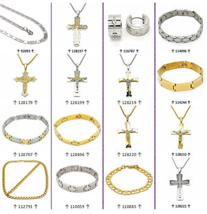 Stainless Steel + Gold Filled Jewelry — Father's Day Blowout 66pcs and Men's Jewelry Assorted — main product view — SKU 132085 | Acero Inoxidable + Oro Laminado joyería — Father's Day Blowout 66pcs and Men's Jewelry Assorted — SKU 132085
