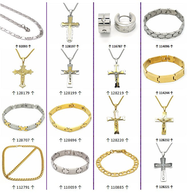 Stainless Steel + Gold Filled Jewelry — Father's Day Blowout 66pcs and Men's Jewelry Assorted — main product view — SKU 132085 | Acero Inoxidable + Oro Laminado joyería — Father's Day Blowout 66pcs and Men's Jewelry Assorted — SKU 132085