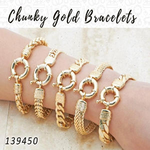 Gold Filled Bracelet — 12 Chunky Bracelets in $8.33 ea — main product view — SKU 139450 | Oro Laminado brazalete — 12 Chunky Bracelets in $8.33 ea — SKU 139450