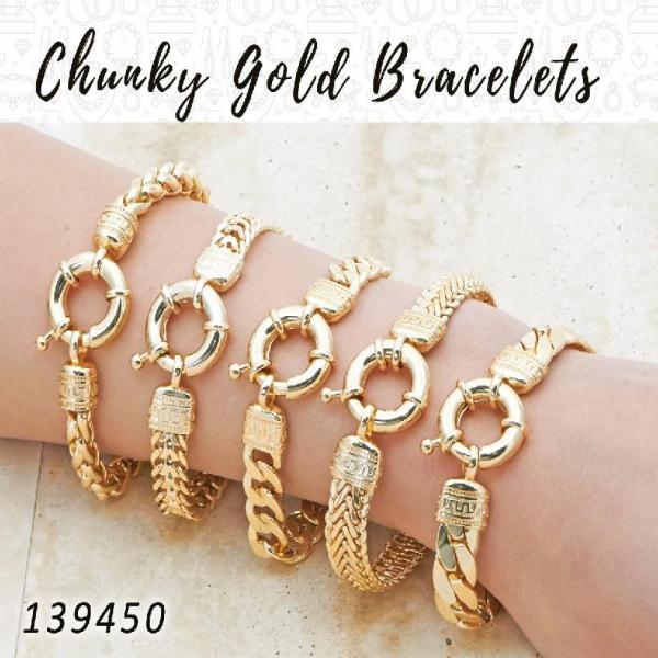 Gold Filled Bracelet — 12 Chunky Bracelets in $8.33 ea — main product view — SKU 139450 | Oro Laminado brazalete — 12 Chunky Bracelets in $8.33 ea — SKU 139450