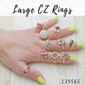 Gold Filled Ring — 15 Large Zirconia Rings in $6.67 ea — main product view — SKU 139565 | Oro Laminado anillo — 15 Large Zirconia Rings in $6.67 ea — SKU 139565
