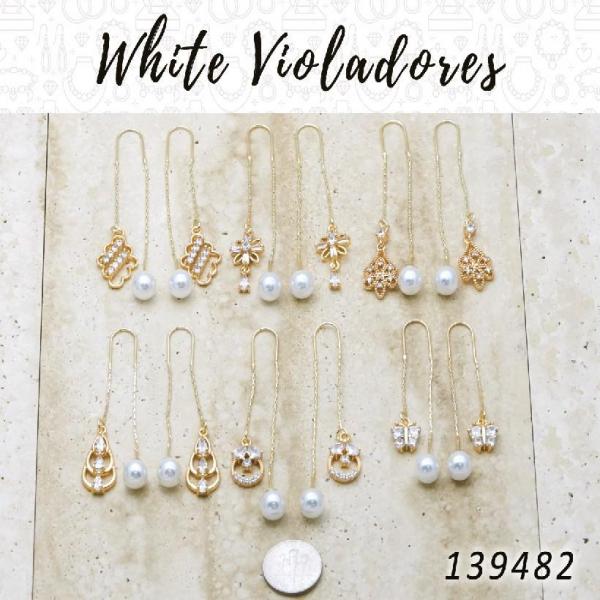 Gold Filled Ring — 35 White Violador Threader Earrings in $2.85 ea — main product view — SKU 139482 | Oro Laminado anillo — 35 blanco Violador Threader Earrings in $2.85 ea — SKU 139482