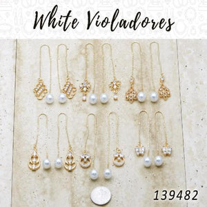 Gold Filled Ring — 35 White Violador Threader Earrings in $2.85 ea — main product view — SKU 139482 | Oro Laminado anillo — 35 blanco Violador Threader Earrings in $2.85 ea — SKU 139482