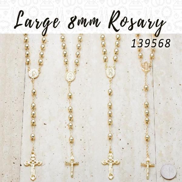 10 rosarios grandes de 8 mm en capas de oro ($10,00) c/u