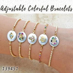 Gold Filled Bracelet — 20 Adjustable Colorful Bracelets in $5.00 ea — main product view — SKU 139451 | Oro Laminado brazalete — 20 Adjustable Colorful Bracelets in $5.00 ea — SKU 139451