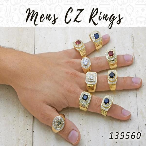 12 anillos de zirconio para hombre en capas de oro ($8.33) c/u