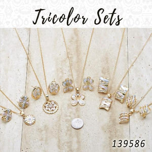 Gold Filled Ring — 15 Tricolor Earring Pendant Necklace Sets in $6.67 — main product view — SKU 139586 | Oro Laminado anillo — 15 Tricolor Earring Pendant Necklace Sets in $6.67 — SKU 139586