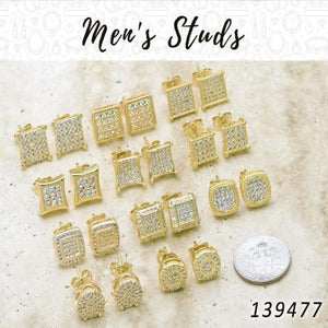 Gold Filled Jewelry — 33 Mens Micropave Studs in $3.03 ea — main product view — SKU 139477 | Oro Laminado joyería — 33 Mens Micropave Studs in $3.03 ea — SKU 139477