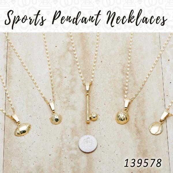 Gold Filled Necklace — 25 Sports Pendant Necklaces in $4.00 ea — main product view — SKU 139578 | Oro Laminado collar — 25 Sports Pendant Necklaces in $4.00 ea — SKU 139578