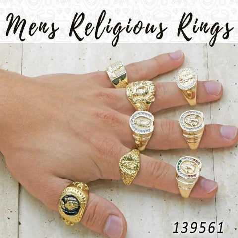12 Men's Religious Rings in Gold Layered ($8.33) ea