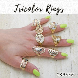 Gold Filled Ring — 15 Tricolor Rings in $6.67 ea — main product view — SKU 139556 | Oro Laminado anillo — 15 Tricolor Rings in $6.67 ea — SKU 139556
