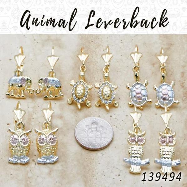 35 Animal Leverback Earrings in Gold Layered ($2.85) ea
