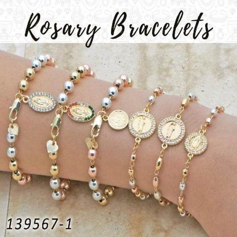 18 pulseras de rosario en capas de oro ($5.55) c/u