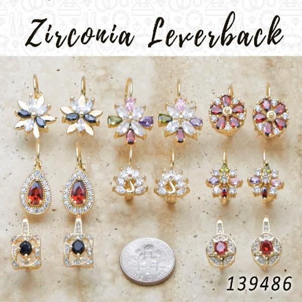 Gold Filled Ring — 35 Zirconia Leverback Earrings in $2.85 ea — main product view — SKU 139486 | Oro Laminado anillo — 35 Zirconia Leverback Earrings in $2.85 ea — SKU 139486