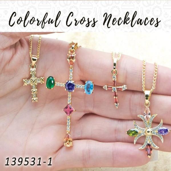 25 Colorful Cross Necklaces in Gold Layered ($4.00) ea