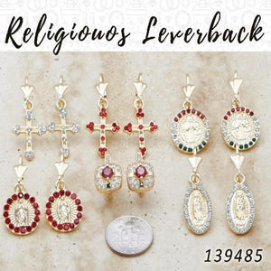 Gold Filled Ring — 35 Religious Leverback Earrings in $2.85 ea — main product view — SKU 139485 | Oro Laminado anillo — 35 Religious Leverback Earrings in $2.85 ea — SKU 139485