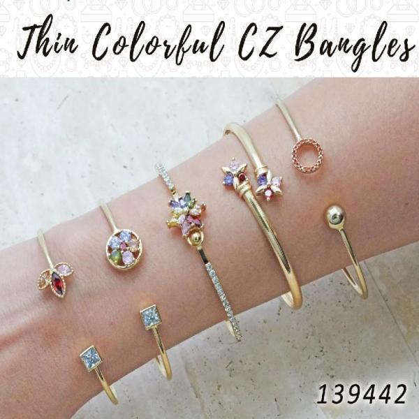 Gold Filled Jewelry — 15 Thin Colorful Zirconia Bangles in $6.67 ea — main product view — SKU 139442 | Oro Laminado joyería — 15 Thin Colorful Zirconia Bangles in $6.67 ea — SKU 139442
