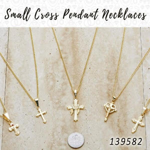 Gold Filled Necklace — 25 Small Cross Pendant Necklaces in $4.00 ea — main product view — SKU 139582 | Oro Laminado collar — 25 Small cruz Pendant Necklaces in $4.00 ea — SKU 139582