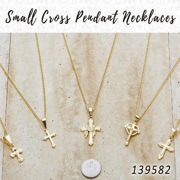 Gold Filled Necklace — 25 Small Cross Pendant Necklaces in $4.00 ea — main product view — SKU 139582 | Oro Laminado collar — 25 Small cruz Pendant Necklaces in $4.00 ea — SKU 139582
