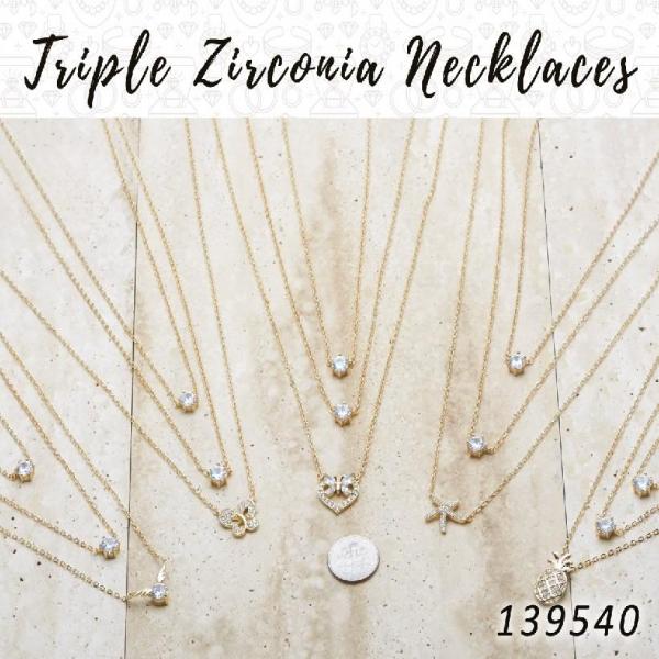 Gold Filled Necklace — 12 Triple Layered Zirconia Necklaces in $8.33 ea — main product view — SKU 139540 | Oro Laminado collar — 12 Triple Layered Zirconia Necklaces in $8.33 ea — SKU 139540