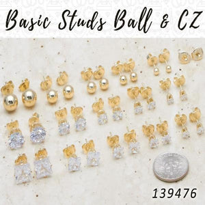Gold Filled Jewelry — 50 Basic Studs in Ball and Zirconia Styles — main product view — SKU 139476 | Oro Laminado joyería — 50 básico Studs in Ball and Zirconia Styles — SKU 139476