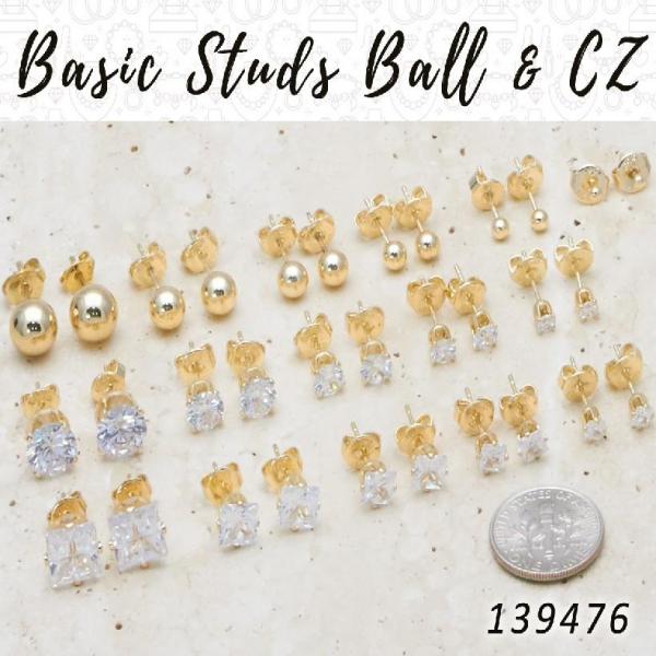 50 Basic Studs in Ball and Zirconia Styles, Gold Layered ($2.00) ea
