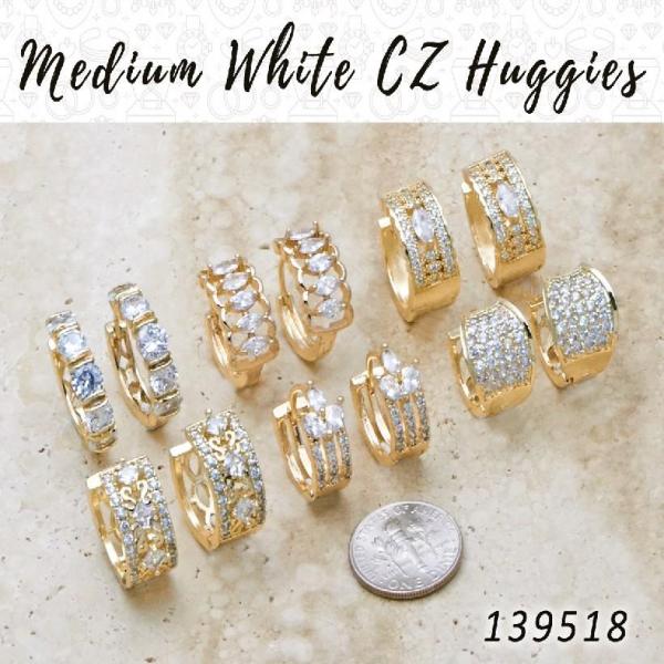 Gold Filled Jewelry — 35 Medium White Zirconia Huggies in $2.85 ea — main product view — SKU 139518 | Oro Laminado joyería — 35 Medium blanco Zirconia Huggies in $2.85 ea — SKU 139518