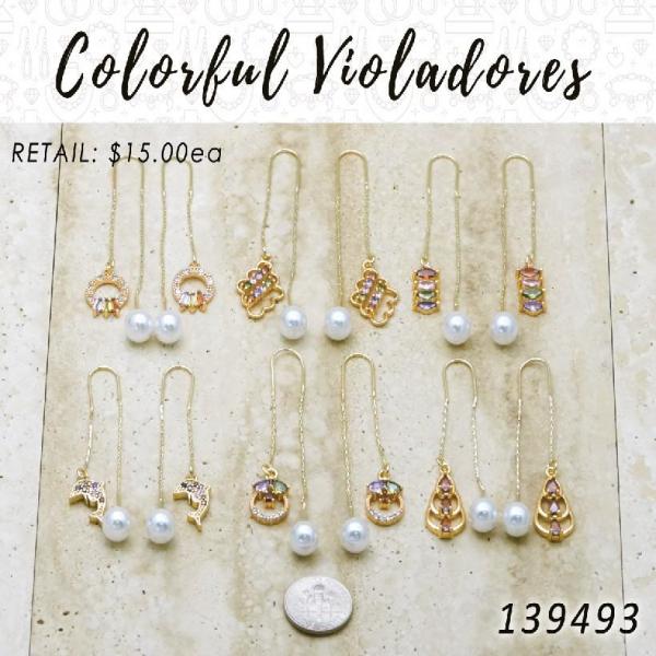 Gold Filled Ring — 35 Colorful Violador Threader Earrings in $2.85 ea — main product view — SKU 139493 | Oro Laminado anillo — 35 Colorful Violador Threader Earrings in $2.85 ea — SKU 139493