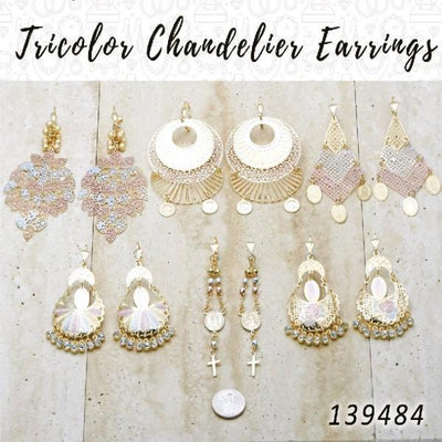 Gold Filled Ring — 20 Tricolor Chandelier Earrings in $5.00 ea for wholesale, main product view