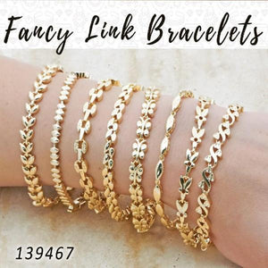 Gold Filled Bracelet — 18 Fancy Link Bracelets in $5.55 ea — main product view — SKU 139467 | Oro Laminado brazalete — 18 elegante Link Bracelets in $5.55 ea — SKU 139467