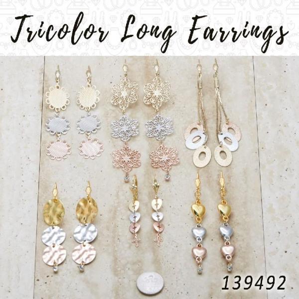 Gold Filled Ring — 35 Tricolor Long Earrings in $2.85 ea — main product view — SKU 139492 | Oro Laminado anillo — 35 Tricolor Long Earrings in $2.85 ea — SKU 139492