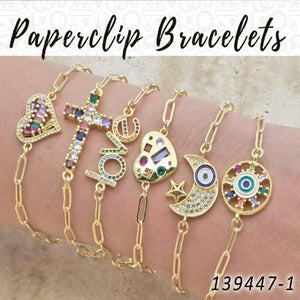Gold Filled Bracelet — 18 Paperclip Bracelets in $5.55 ea — main product view — SKU 139447 | Oro Laminado brazalete — 18 Paperclip Bracelets in $5.55 ea — SKU 139447