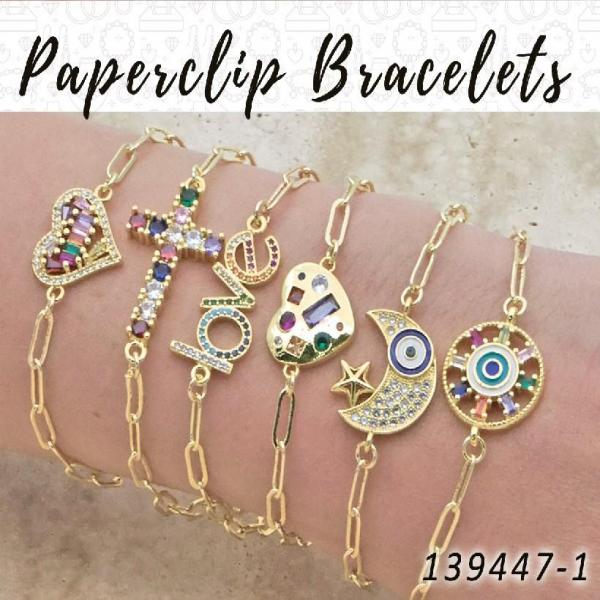 Gold Filled Bracelet — 18 Paperclip Bracelets in $5.55 ea — main product view — SKU 139447 | Oro Laminado brazalete — 18 Paperclip Bracelets in $5.55 ea — SKU 139447