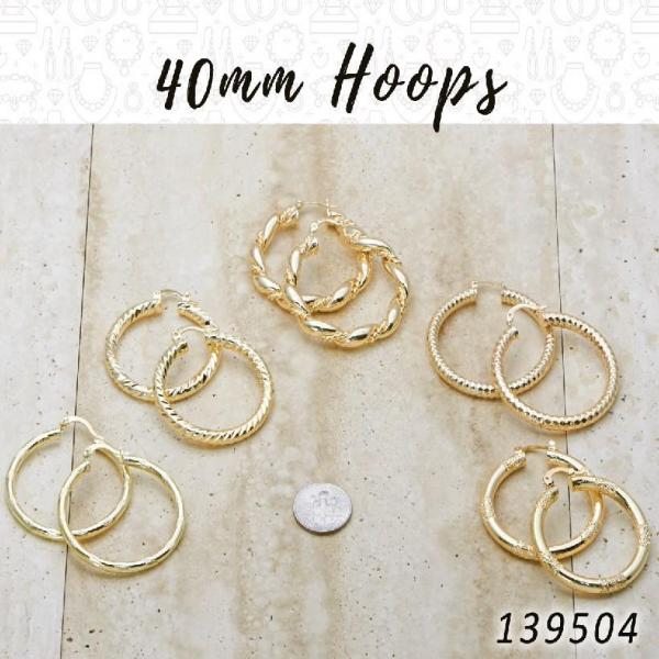 Gold Filled Ring — 27prs of 40mm Diameter Hoop Earrings in $3.70 — main product view — SKU 139504 | Oro Laminado anillo — 27prs of 40mm Diameter Hoop Earrings in $3.70 — SKU 139504