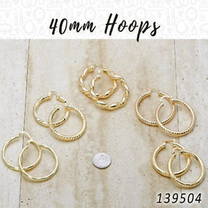 Gold Filled Ring — 27prs of 40mm Diameter Hoop Earrings in $3.70 — main product view — SKU 139504 | Oro Laminado anillo — 27prs of 40mm Diameter Hoop Earrings in $3.70 — SKU 139504