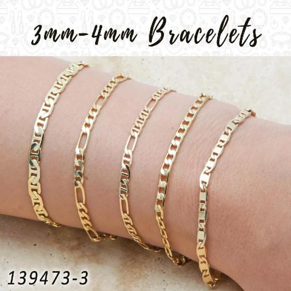 Gold Filled Bracelet — 25pcs of 3mm and 4mm Basic Bracelets in — main product view — SKU 139473 | Oro Laminado brazalete — 25pcs of 3mm and 4mm básico Bracelets in — SKU 139473
