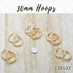 Gold Filled Ring — 30prs of 30mm Diameter Hoop Earrings in $3.33 — main product view — SKU 139502 | Oro Laminado anillo — 30prs of 30mm Diameter Hoop Earrings in $3.33 — SKU 139502