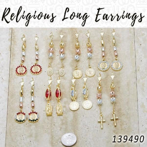 Gold Filled Ring — 35 Religious Long Earrings in $2.85 ea — main product view — SKU 139490 | Oro Laminado anillo — 35 Religious Long Earrings in $2.85 ea — SKU 139490